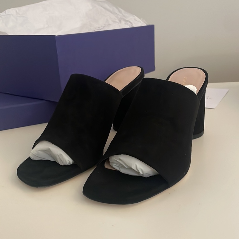 SW 7 chunky heel slides in suede